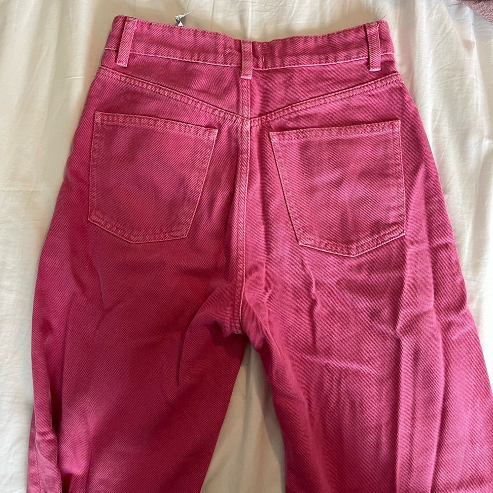 Zara High Rise Wideleg Bubblegum Pink Jeans